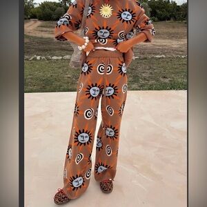 NWT Rosa Clothing Sun and Spiral Patterned Wide Leg